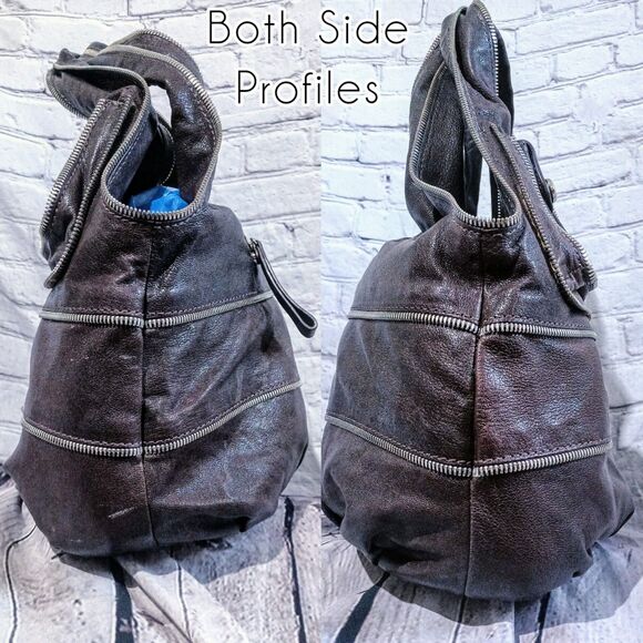 LOCKHEART Rare boho leather satchel zipper accent detail - Picture 7 of 11